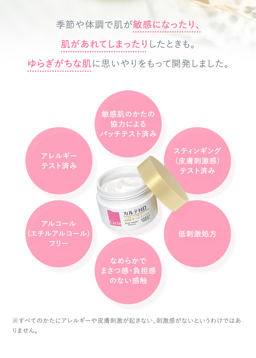 季節や体調で肌が敏感になったり、肌があれてしまったりしたときも。ゆらぎがちな肌に思いやりをもって開発しました。