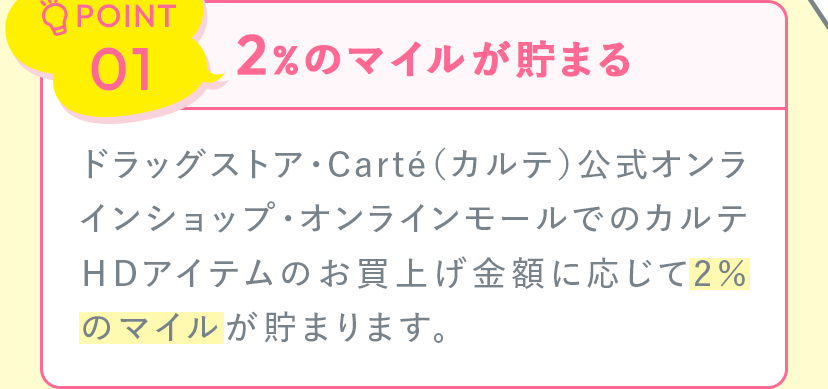 POINT01：2%のマイルが貯まる